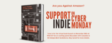 Event poster with Against Amazon book cover and the text "Support Indie on Cyber Monday" along with the event details.
